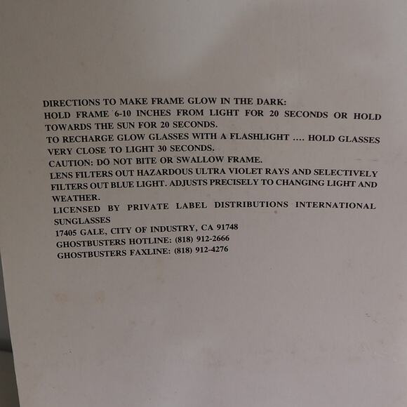 1989 Ghostbusters 2 Glow in the Dark Ghostglasses (Vintage) Rubber Frame NIB - Picture 5 of 8